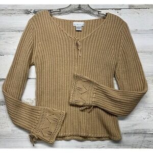 Vintage Moments Womens Sm Sweater Bell Trumpet Sleeve Ribbed Fitted Crochet Y2K